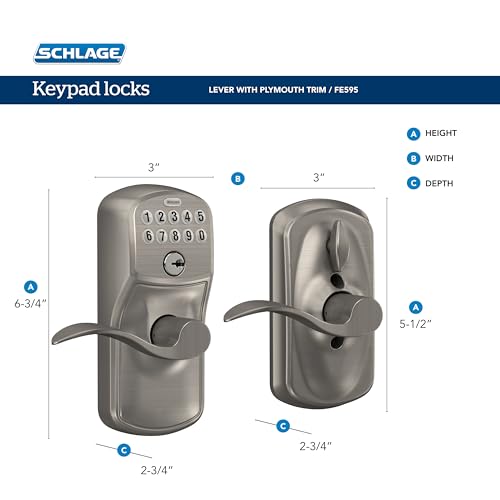 SCHLAGE FE595 PLY 626 JAZ Plymouth Keypad Entry with Flex-Lock and Jazz Style Levers, Brushed Chrome - Image 3