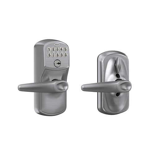 SCHLAGE FE595 PLY 626 JAZ Plymouth Keypad Entry with Flex-Lock and Jazz Style Levers, Brushed Chrome - Image 1