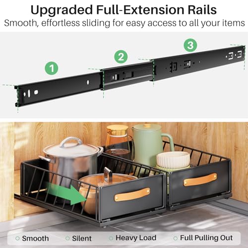Kitstorack Pull out Cabinet Organizer,Heavy Duty Slide out Pantry Shelves Drawer Storage with Adhesive Nano Film,Sliding Mesh Cabinet Basket with Handle for Kitchen, Bathroom, Home, 9.8"W X 15.7"D X 6.2"H,Black - Image 4