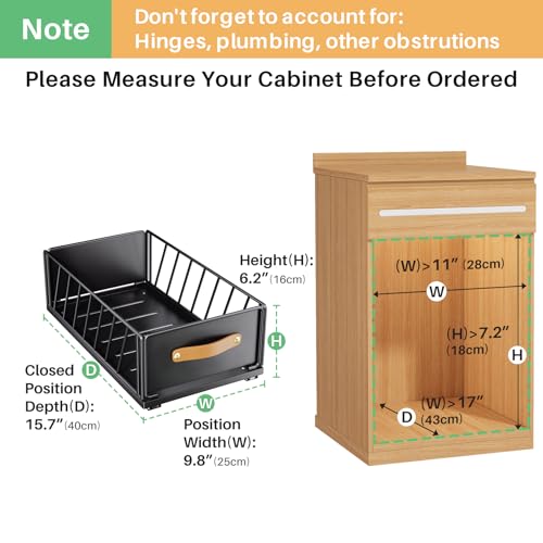 Kitstorack Pull out Cabinet Organizer,Heavy Duty Slide out Pantry Shelves Drawer Storage with Adhesive Nano Film,Sliding Mesh Cabinet Basket with Handle for Kitchen, Bathroom, Home, 9.8"W X 15.7"D X 6.2"H,Black - Image 2