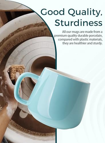 Teocera Ceramic Coffee Mug Set of 4-12 oz Coffee Mugs with Large Handles for Hot or Cold Drinks Like Latte, Cocoa, Tea or Juice - Smooth Ceramic, Dishwasher Safe, Turquoise - Image 4
