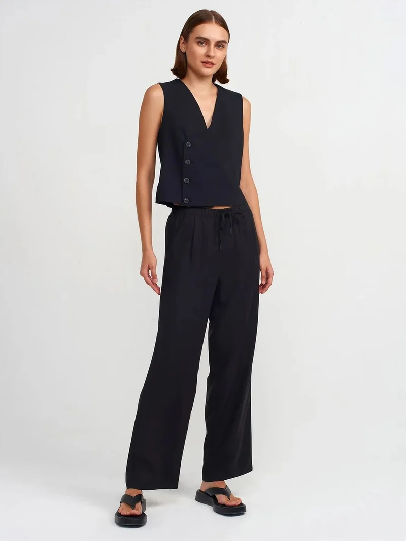 ديلفين Dilvin Women's Wide-leg Tencel Trousers With Drawstring Waist