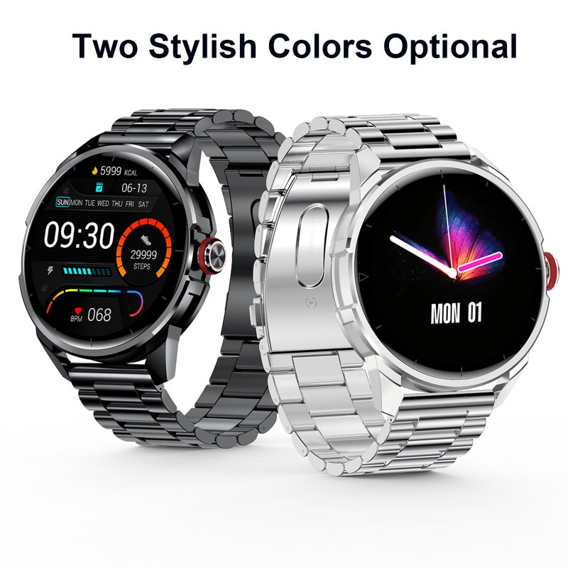 Smart Watch: 1.32" Retina-grade Screen Silver Metal Body - Low Power Chip Long Battery Life Fitness Health Watch for Business Professionals Fitness Enthusiasts - Image 2