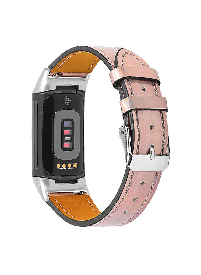 O Ozone Leather Band for Fitbit Charge 6 / Charge 5 Smart Watch, Leather Spots Bands with Metal Buckle Bracelet Wristband Strap for Men Women-Light Pink - Image 1