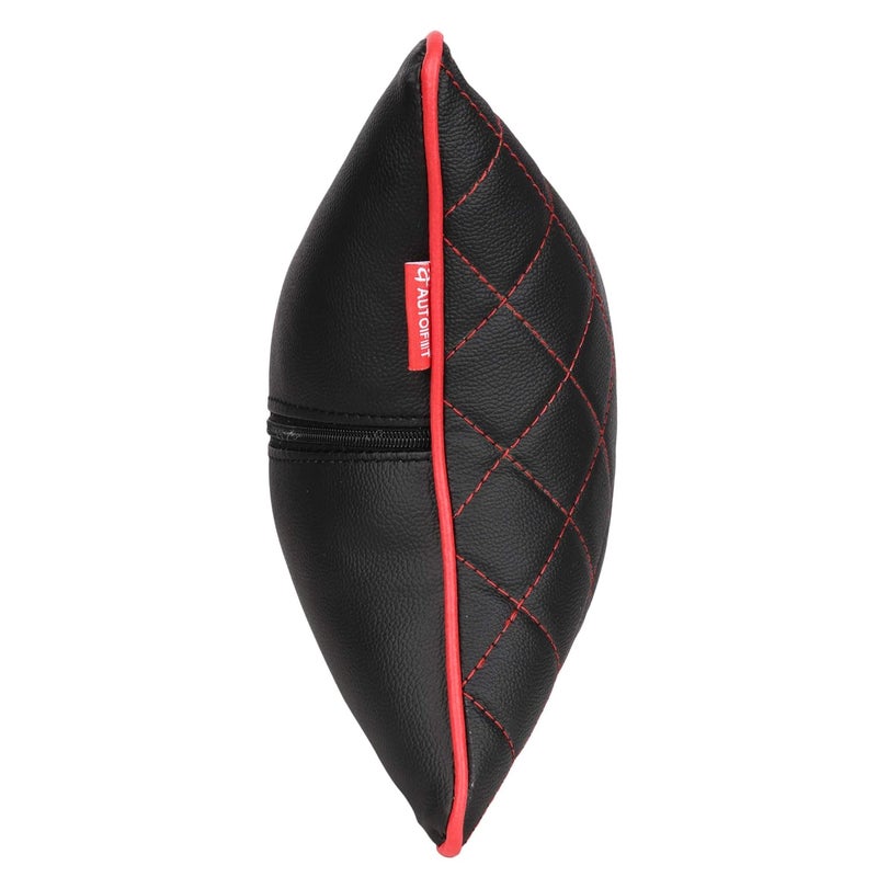 AUTOFIT Premium Black and Red Double Quilted Car Cushion Set of 2 Universal for All Cars - Image 3