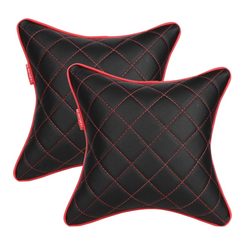 AUTOFIT Premium Black and Red Double Quilted Car Cushion Set of 2 Universal for All Cars - Image 1