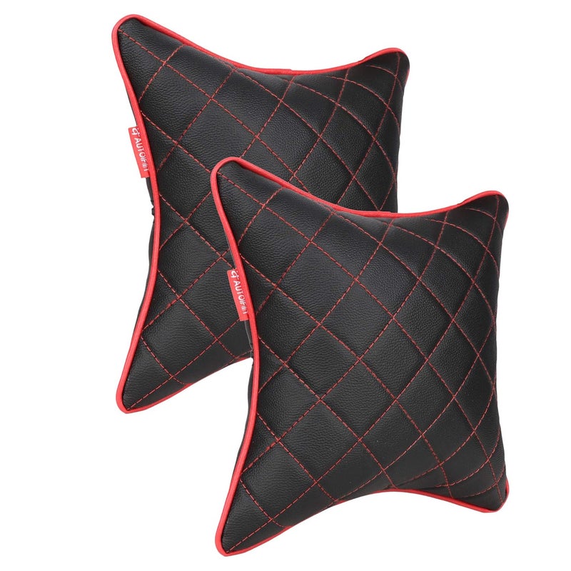 AUTOFIT Premium Black and Red Double Quilted Car Cushion Set of 2 Universal for All Cars - Image 2