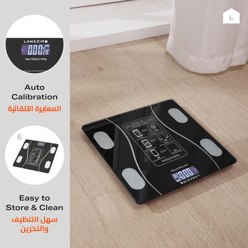 Lawazim Smart Body Scale - Digital Bluetooth Weighing Scale with LCD Display , 180kg Capacity , Body Fat and BMI Tracking - Image 5