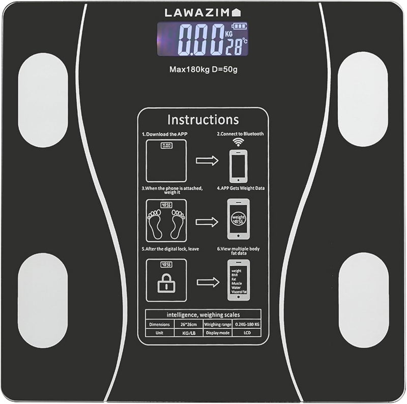 Lawazim Smart Body Scale - Digital Bluetooth Weighing Scale with LCD Display , 180kg Capacity , Body Fat and BMI Tracking - Image 1