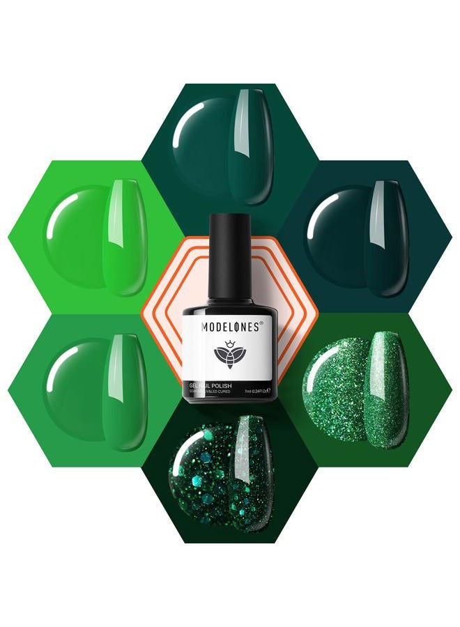 modelones طقم طلاء أظافر جل - 6 ألوان طقم طلاء جل لامع أخضر غابة أفوكادو لامع طقم أظافر جل سهل الإزالة مانكير دي آي واي فن الأظافر صالون هدية منزلية - Image 1
