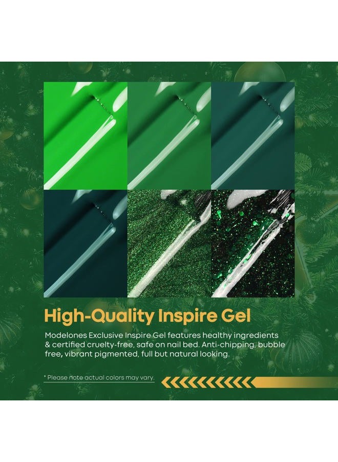 modelones طقم طلاء أظافر جل - 6 ألوان طقم طلاء جل لامع أخضر غابة أفوكادو لامع طقم أظافر جل سهل الإزالة مانكير دي آي واي فن الأظافر صالون هدية منزلية - Image 4