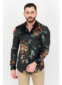 Asos Design Men Skinny Fit Floral Print Long Sleeves Casual Shirt, Black/Green Combo  - Image 1