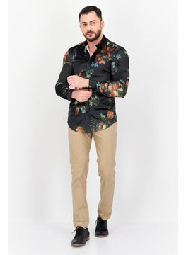 Asos Design Men Skinny Fit Floral Print Long Sleeves Casual Shirt, Black/Green Combo  - Image 4