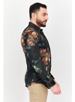 Asos Design Men Skinny Fit Floral Print Long Sleeves Casual Shirt, Black/Green Combo  - Image 2