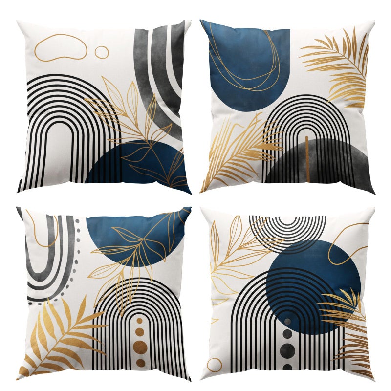 DZGlobal Blue and Grey Throw Pillows Boho Pillow Covers 18x18 Abstract Geometric Pillow Covers Mid Century Modern Decor for Sofa Bed Living Room Couch Set of 4