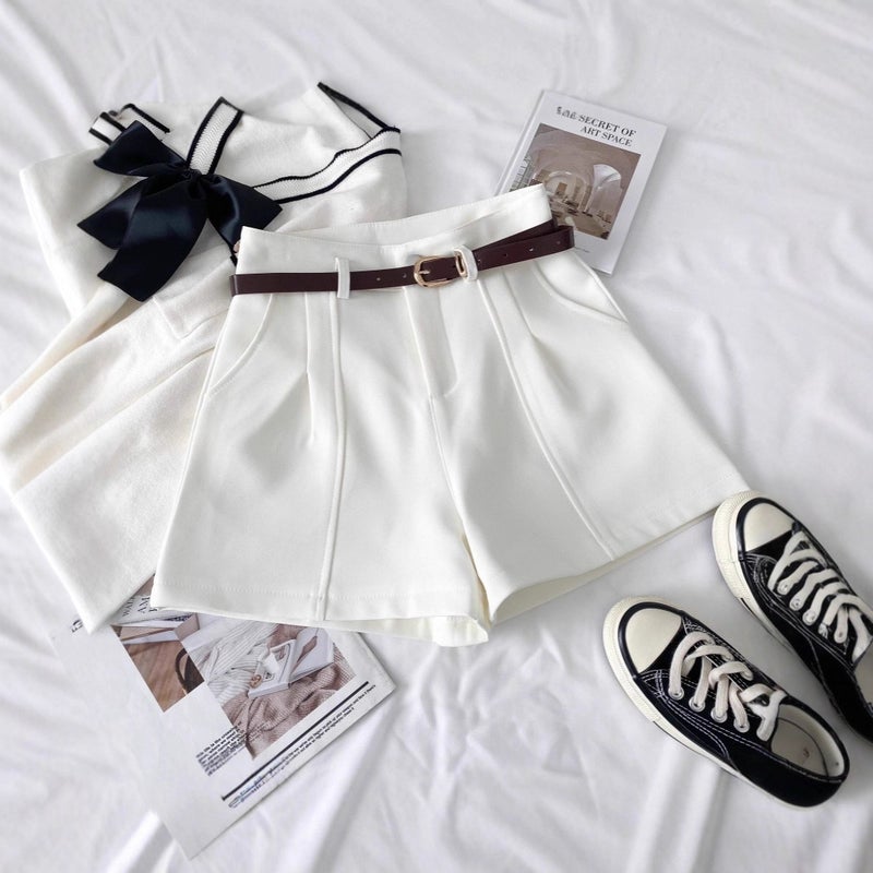 High Waist Straight Leg Shorts for Women 2025 Summer Fall Korean Style - Image 1