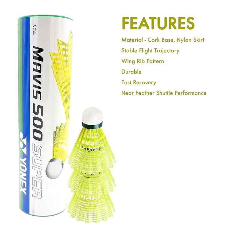 Yonex Mavis 500 Super Nylon Shuttlecock  – Pack of 6 Badminton Shuttlecocks - Image 2