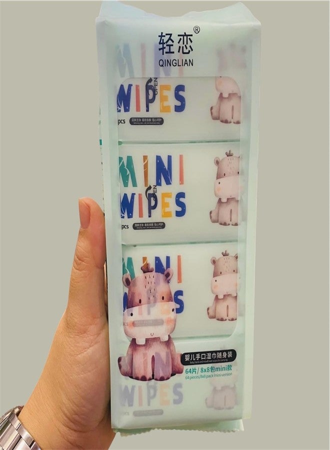 Richtots Premium Mini Baby Wipes Disposable Portable Pocket Water Wipes Baby Skin Care Wet Tissue Travel Children Baby Hand & Face Baby Sanitizing Cleansing/Moisturising For Fresh 8 Mini Pack (64 Wipes X 2 Pack) Random Cute Animals - Image 5