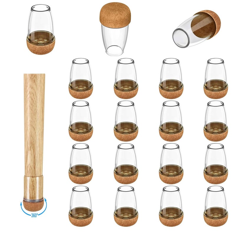 Yarehand 16 Pack Chair Leg Floor Protectors for Hardwood Floors, Round Rubber Furniture Sliders, 360Â°Felt Pad Bottom Wrapped Thickening Silicone Furniture Legs Caps Covers(Round,Clear-Brown-S) - Image 1