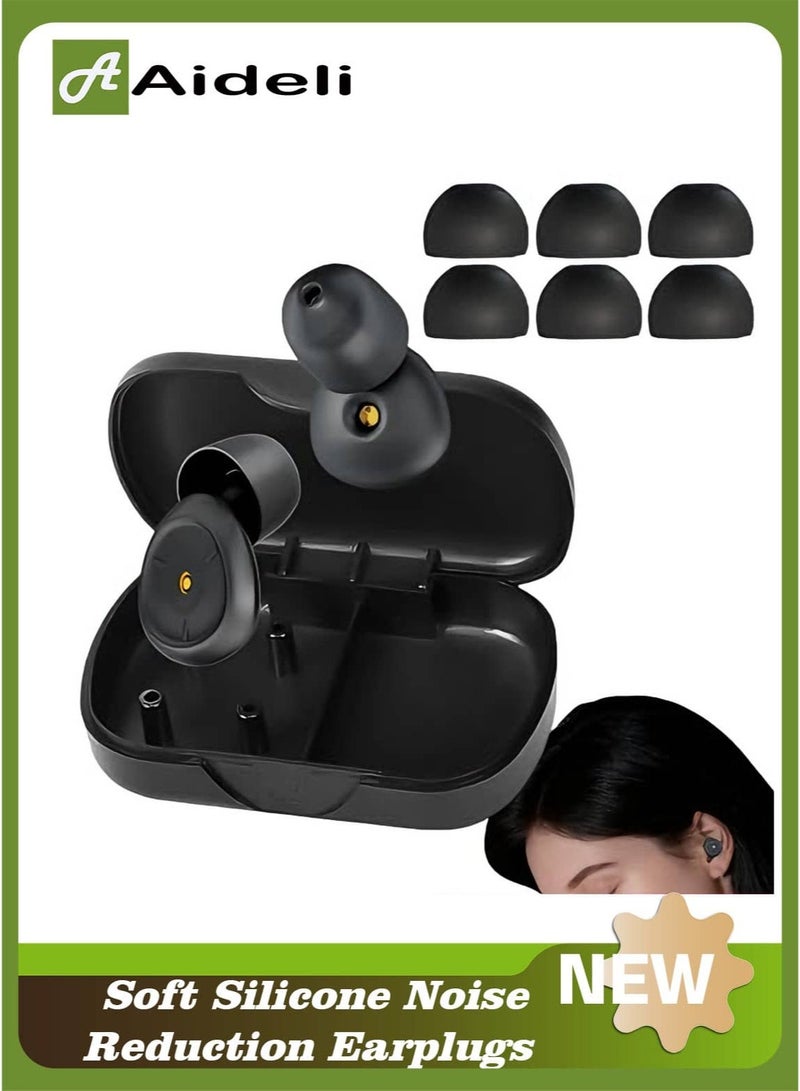 Aideli 3 Pairs Black Ultra Soft Silicone Earplugs for Sleep, Reusable Noise Cancelling Ear Plugs with Storage Box for Work, Travel, Study and Concerts - Image 1