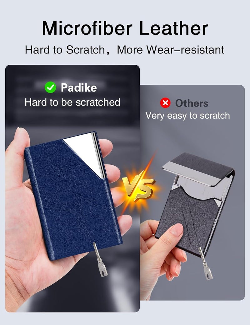 Padike Business Card Holder, Leather Business Card Case Pocket Card Holders for Men or Women, Metal Slim Name Card Holder RFID Blocking Business Card Carrier with Magnetic Closure(Z-Navy Blue) - Image 3