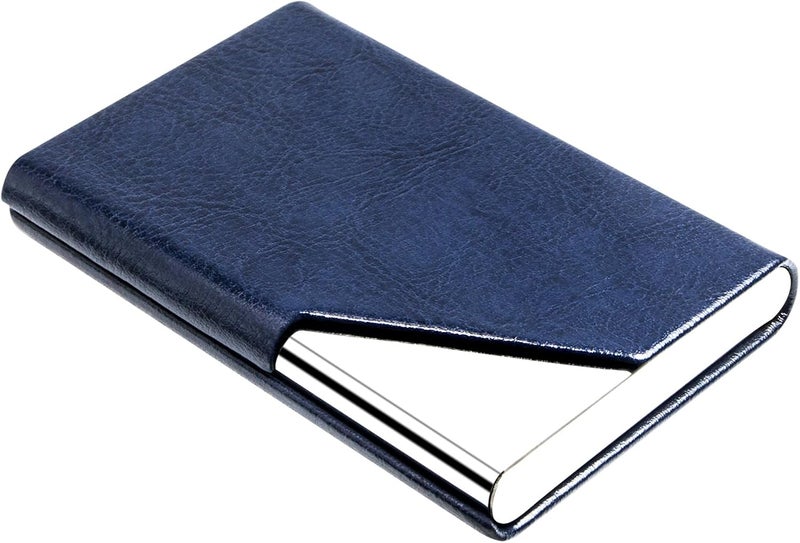 Padike Business Card Holder, Leather Business Card Case Pocket Card Holders for Men or Women, Metal Slim Name Card Holder RFID Blocking Business Card Carrier with Magnetic Closure(Z-Navy Blue) - Image 1
