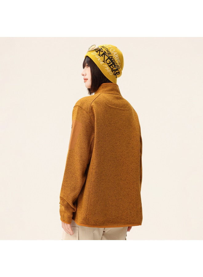 Flying in the snow Autumn/winter Outdoor Casual Minimalist Yarn-dyed Knitted Fleece Stand Collar Jacket - Image 5