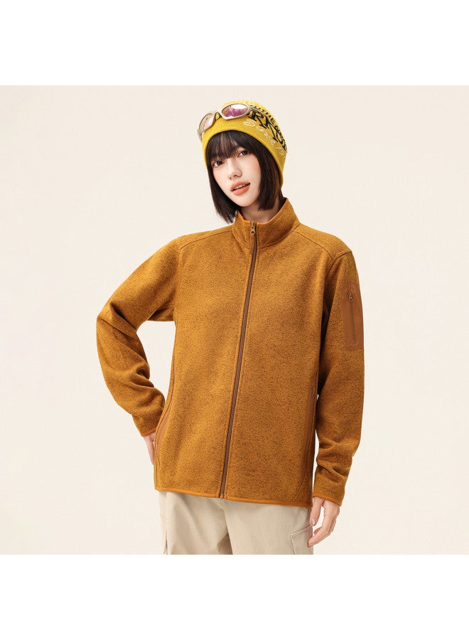 Flying in the snow Autumn/winter Outdoor Casual Minimalist Yarn-dyed Knitted Fleece Stand Collar Jacket - Image 3