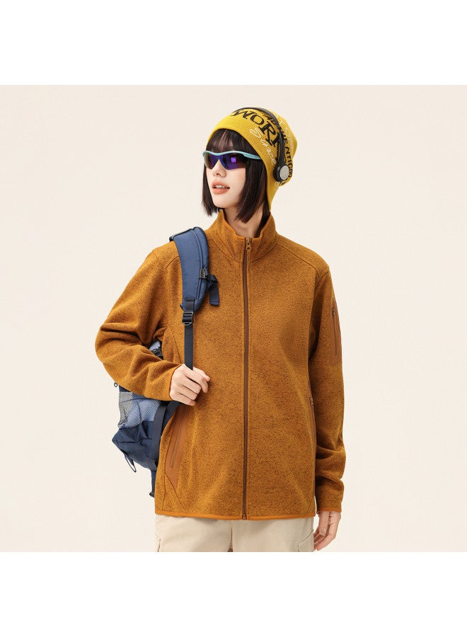 Flying in the snow Autumn/winter Outdoor Casual Minimalist Yarn-dyed Knitted Fleece Stand Collar Jacket - Image 2