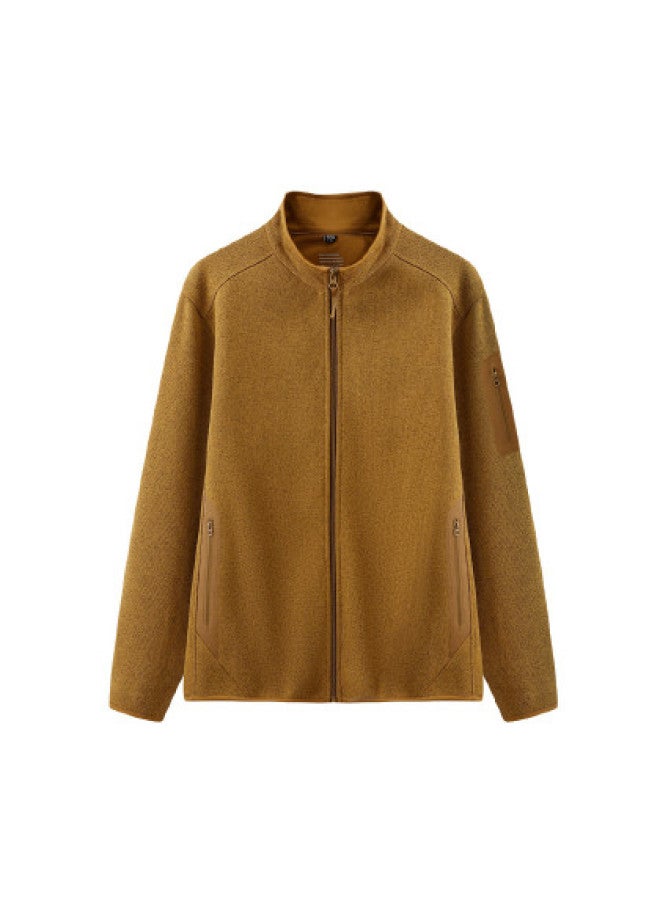 Flying in the snow Autumn/winter Outdoor Casual Minimalist Yarn-dyed Knitted Fleece Stand Collar Jacket - Image 1