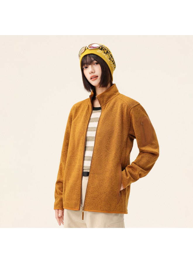 Flying in the snow Autumn/winter Outdoor Casual Minimalist Yarn-dyed Knitted Fleece Stand Collar Jacket - Image 4