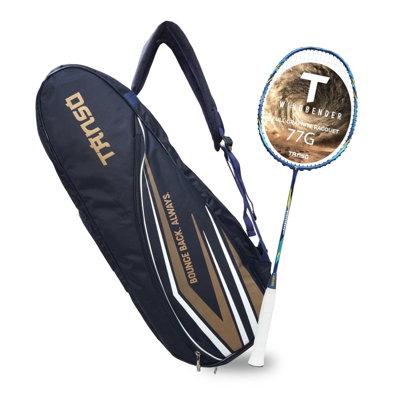 TANSO Windbender Full Graphite Ultra Light Weight Badminton Racquet with T-Blast Badminton Kit Bag (32 Lbs Tension, 680 mm Long, 77 Grams, Strung with Premium Strings) - Image 5