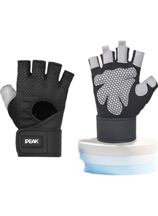 PEAK Fitness Gloves With Wrist Guard, Unisex Sports Single Bar Pull-Up Non-Slip Weightlifting Cycling Fingerless Gloves M - Image 2