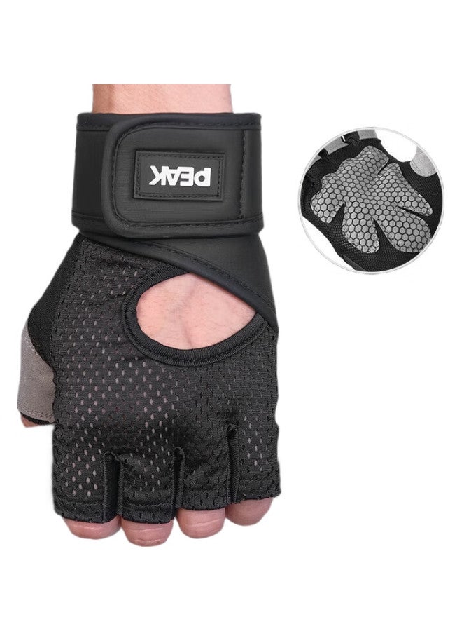 PEAK Fitness Gloves With Wrist Guard, Unisex Sports Single Bar Pull-Up Non-Slip Weightlifting Cycling Fingerless Gloves M - Image 3