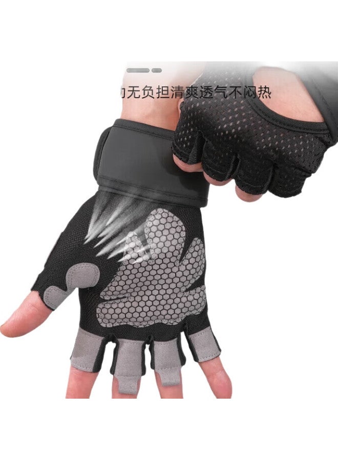 PEAK Fitness Gloves With Wrist Guard, Unisex Sports Single Bar Pull-Up Non-Slip Weightlifting Cycling Fingerless Gloves M - Image 1