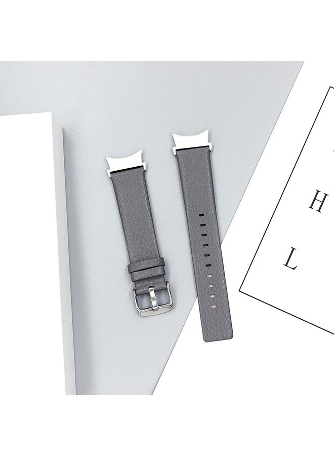 O Ozone Leather Band For Samsung Galaxy Watch 7 6 5 4 FE 40mm 44mm 45mm/Galaxy Watch 6 4 Classic 43mm 47mm 42mm 46mmLitchi Texture Leather Straps Men - Grey - Image 1