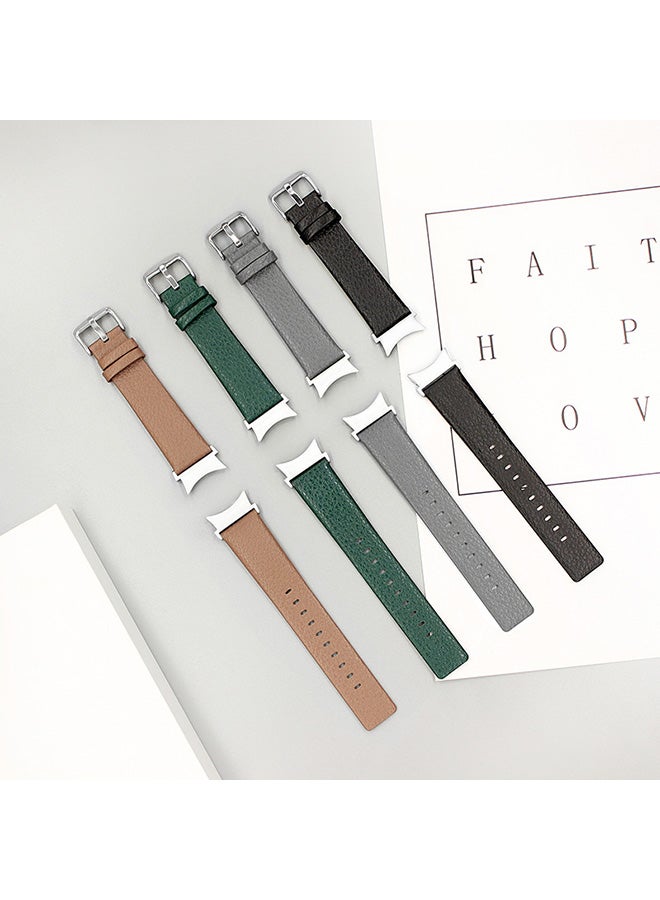 O Ozone Leather Band For Samsung Galaxy Watch 7 6 5 4 FE 40mm 44mm 45mm/Galaxy Watch 6 4 Classic 43mm 47mm 42mm 46mmLitchi Texture Leather Straps Men - Grey - Image 5