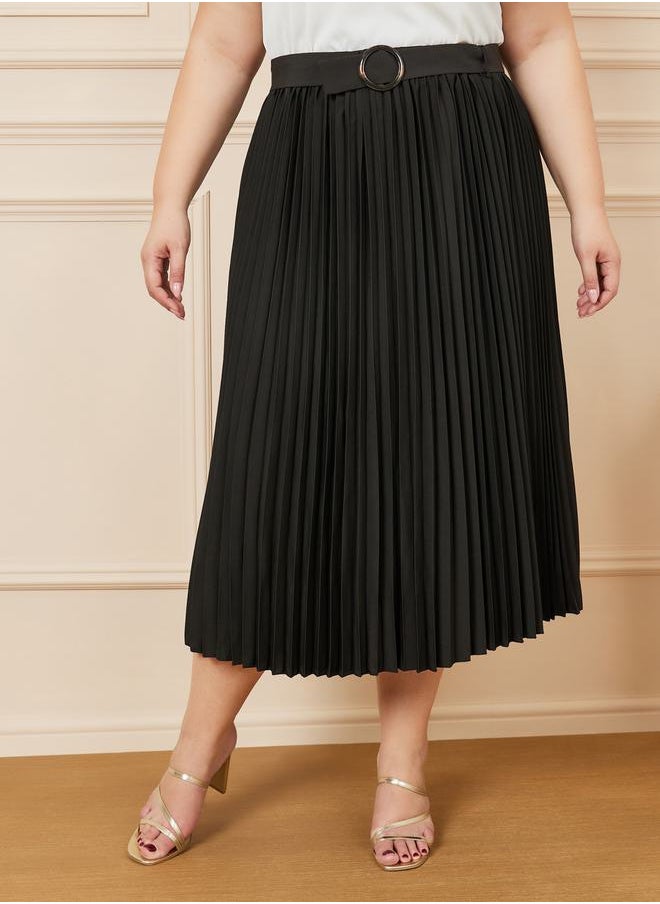 Styli - Pleated Belted Midi Skirt - Image 1