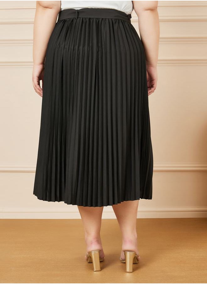 Styli - Pleated Belted Midi Skirt - Image 1