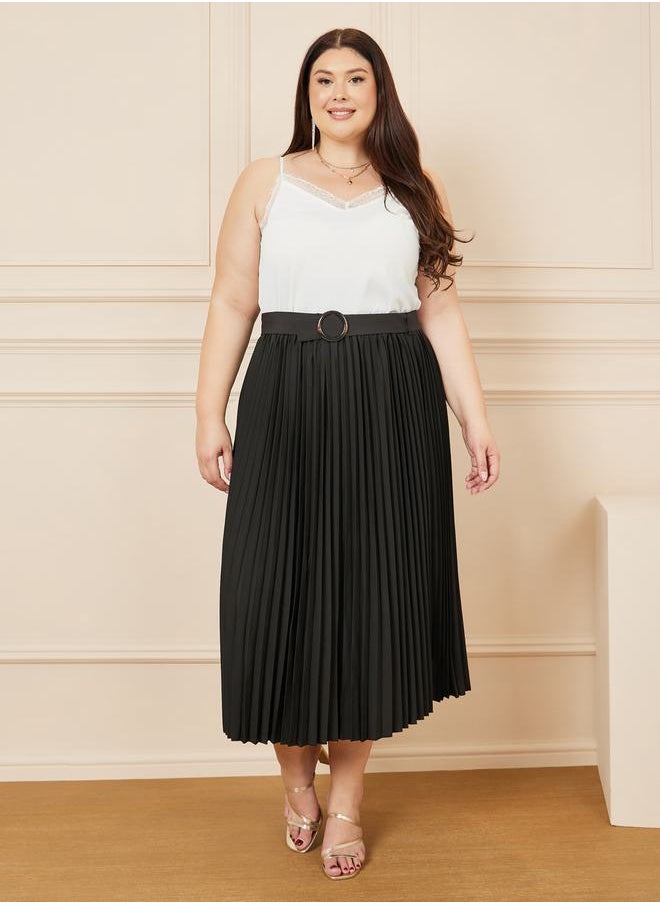 Styli - Pleated Belted Midi Skirt - Image 1