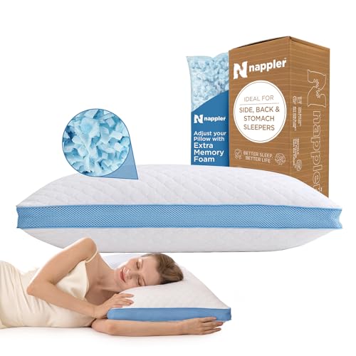 Nappler Side and Back Sleeper Pillow for Neck and Shoulder Pain Relief - Shredded Memory Foam Bed Pillow for Sleeping - 100% Adjustable Fill - Standard Size Modal Washable Case. Extra Fill Included - Image 1