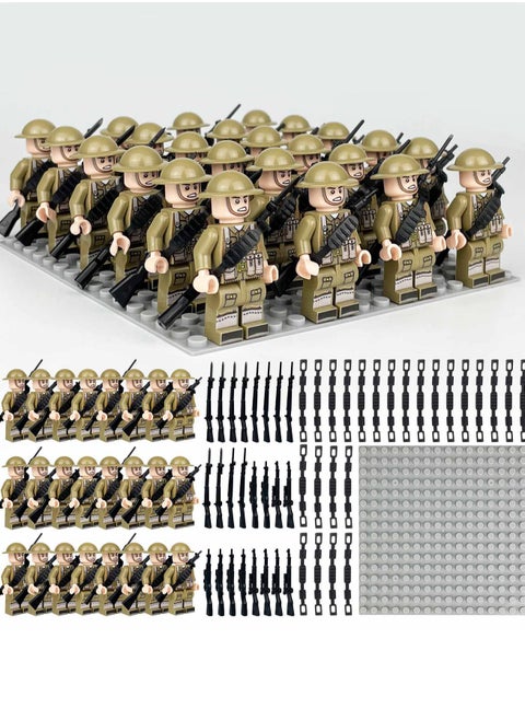 Army Block Toy Set 24 Pieces Small Particle Assembly Toys (Light Yellow Green Army Square)