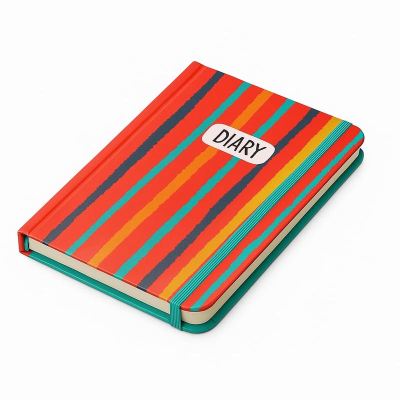 COI A5 Trendy Striped Hardcover Diary 5.5×8.5″ – 192-Page Unruled Journal, 80 GSM Cream Paper, Dual Ribbon Bookmarks, Elastic Closure & Rounded Corners - Image 2