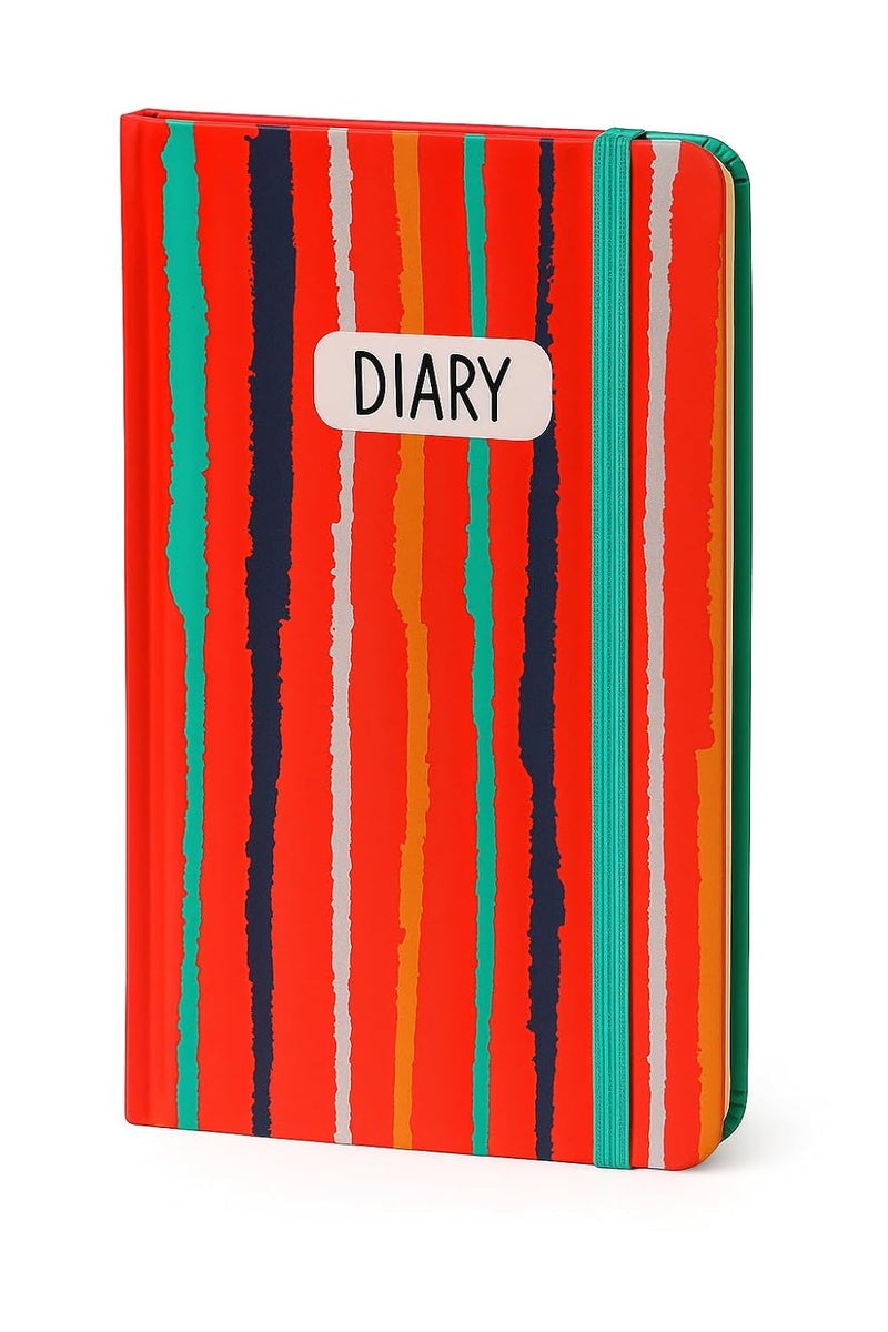 COI A5 Trendy Striped Hardcover Diary 5.5×8.5″ – 192-Page Unruled Journal, 80 GSM Cream Paper, Dual Ribbon Bookmarks, Elastic Closure & Rounded Corners - Image 1