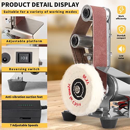 NuoDunco 3-In-1 Mini Belt Sander - Adjustable Speed Electric Grinding Sanding Machine, Handcraft System Bench Grinder Polisher Buffer for DIY Craft Wood Stained Glass Jewelry Making (Plus Kit) - Image 3