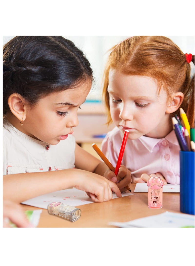 سيوسي براية أقلام رصاص ، 4 قطع لطيف القط باو كاواي أقلام رصاص يدوية مبراة للأطفال قطة مخلب أقلام رصاص مبراة مع غطاء للوازم المدرسية والمكتبية والمنزل (وردي ورمادي) - Image 3