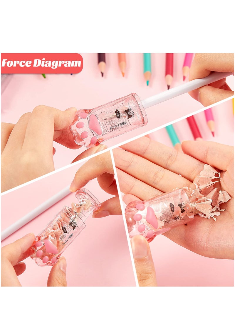 سيوسي براية أقلام رصاص ، 4 قطع لطيف القط باو كاواي أقلام رصاص يدوية مبراة للأطفال قطة مخلب أقلام رصاص مبراة مع غطاء للوازم المدرسية والمكتبية والمنزل (وردي ورمادي) - Image 2