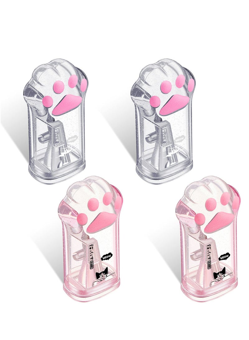 سيوسي براية أقلام رصاص ، 4 قطع لطيف القط باو كاواي أقلام رصاص يدوية مبراة للأطفال قطة مخلب أقلام رصاص مبراة مع غطاء للوازم المدرسية والمكتبية والمنزل (وردي ورمادي) - Image 1