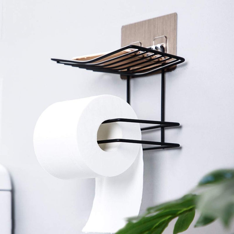 Density Collection Steel Bathroom Tissue Holder Toilet Wall Mounted with Mobile Phone Storage Shelf Bathroom Shelf for Tissue Tissue Rack 185x145x105 cm Black - Image 4