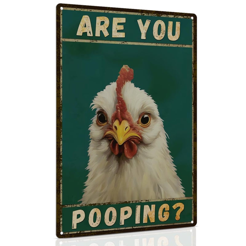 ALKB Chicken Metal Sign for Bathroom Decor - 8x12 Inch Are You Pooping Vintage Chicken Sign Gifts for Chicken Owners - Image 1